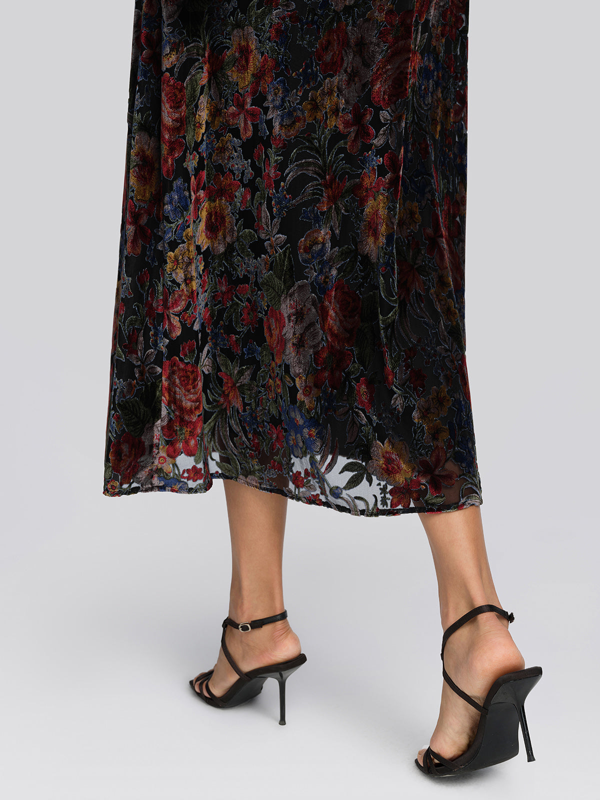 Burnout Velvet Floral A-Line Skirt