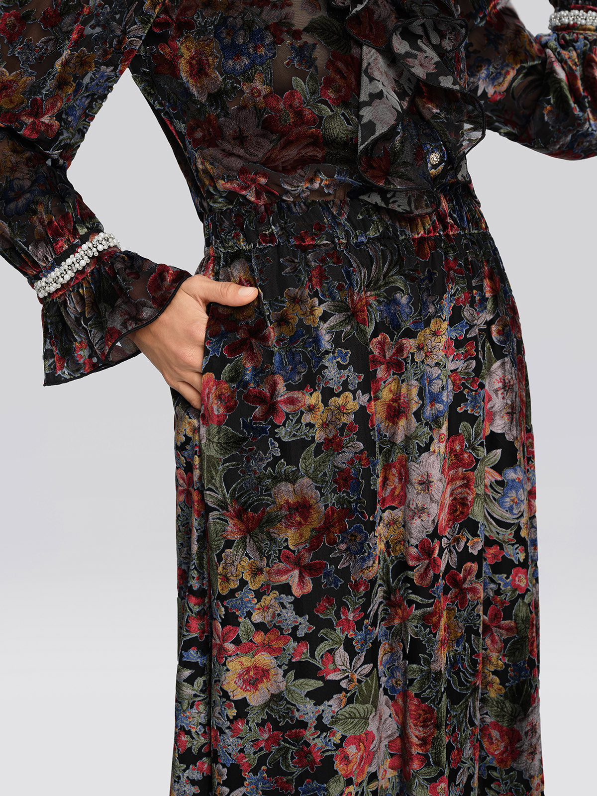 Burnout Velvet Floral A-Line Skirt
