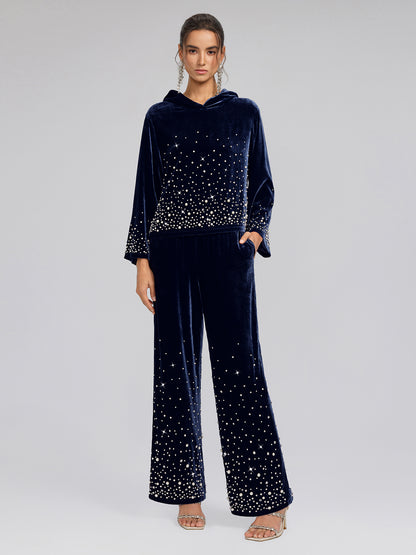 Silk Velvet Beaded Hooded Sweatshirt