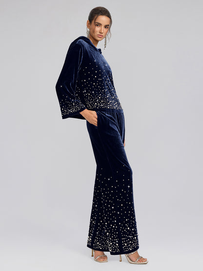 Silk Velvet Beaded Hooded Sweatshirt