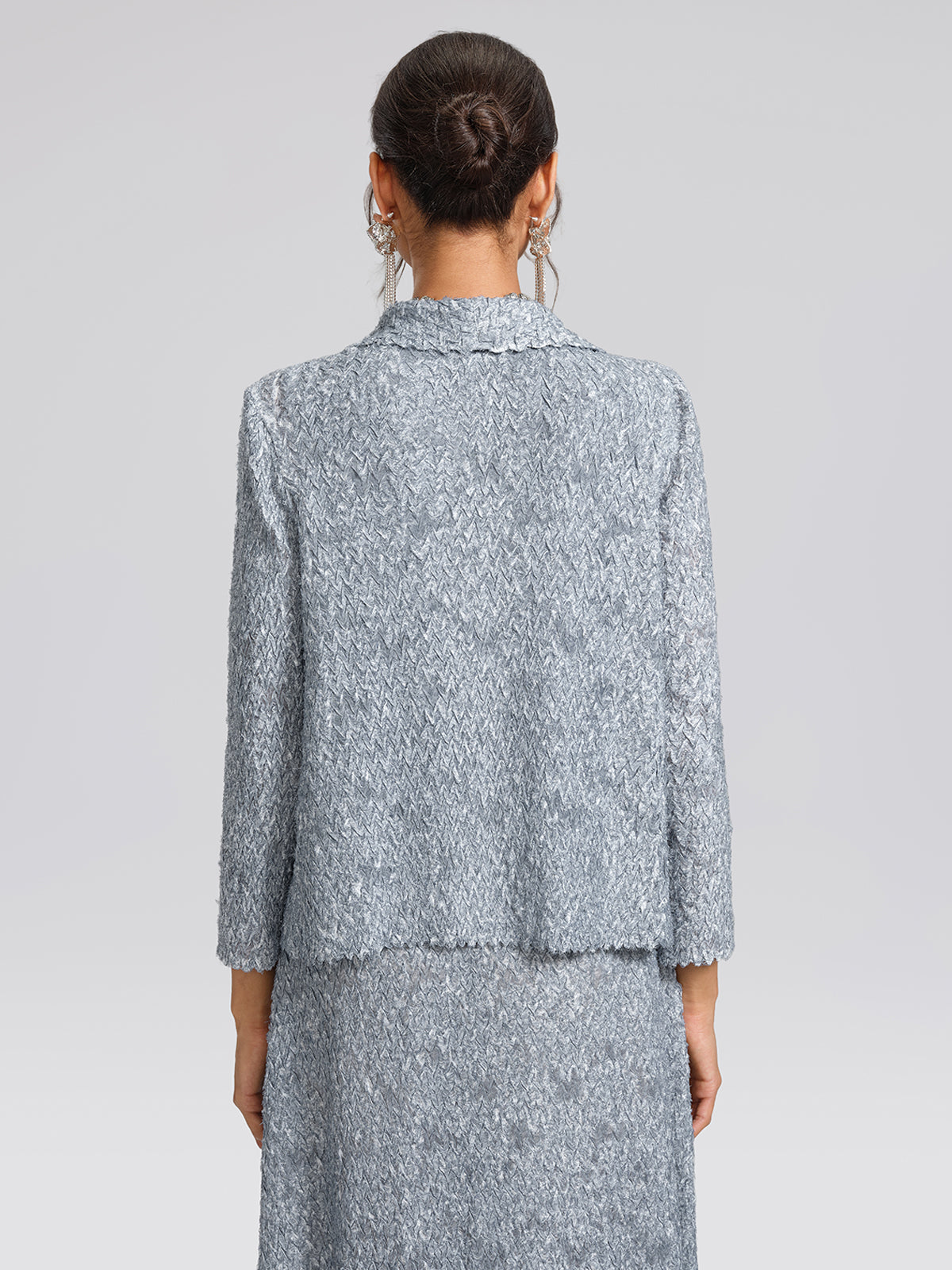 Textured Pleated Lapel Blazer Dress Set