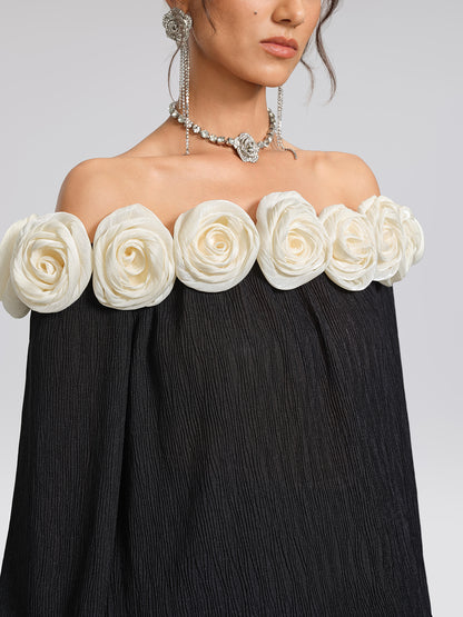 Pleated Off-Shoulder Floral Blouse