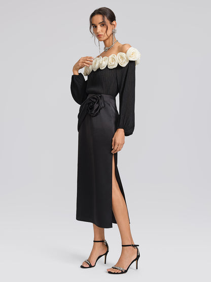 Pleated Off-Shoulder Floral Blouse