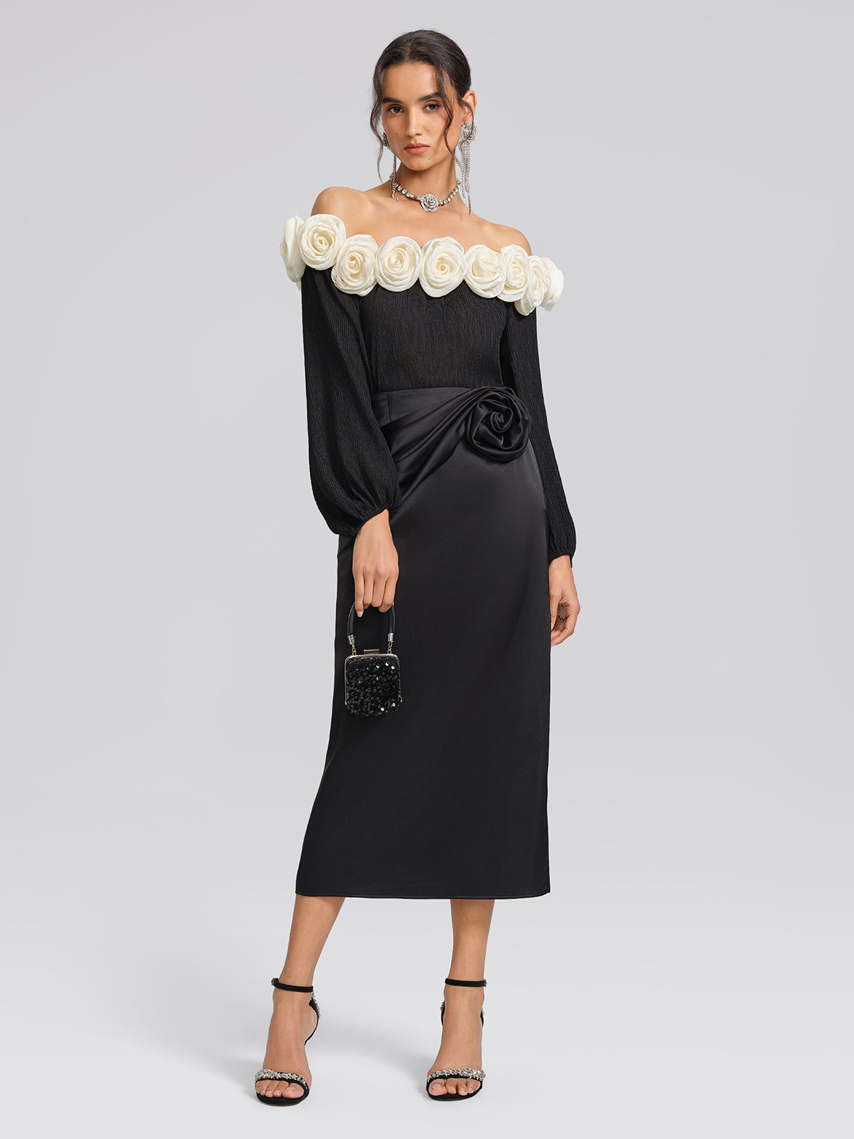 Pleated Off-Shoulder Floral Blouse