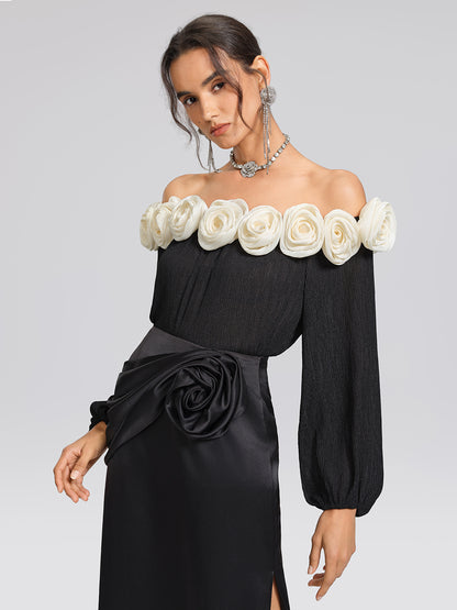 Pleated Off-Shoulder Floral Blouse