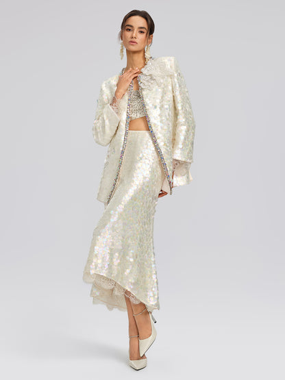 Iridescent Sequin Hand-Beaded Jacket (Detachable Flower Included)