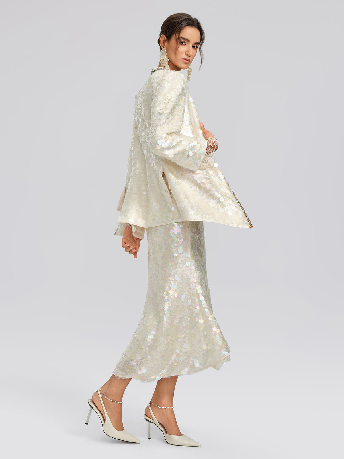 Iridescent Sequin Hand-Beaded Jacket (Detachable Flower Included)