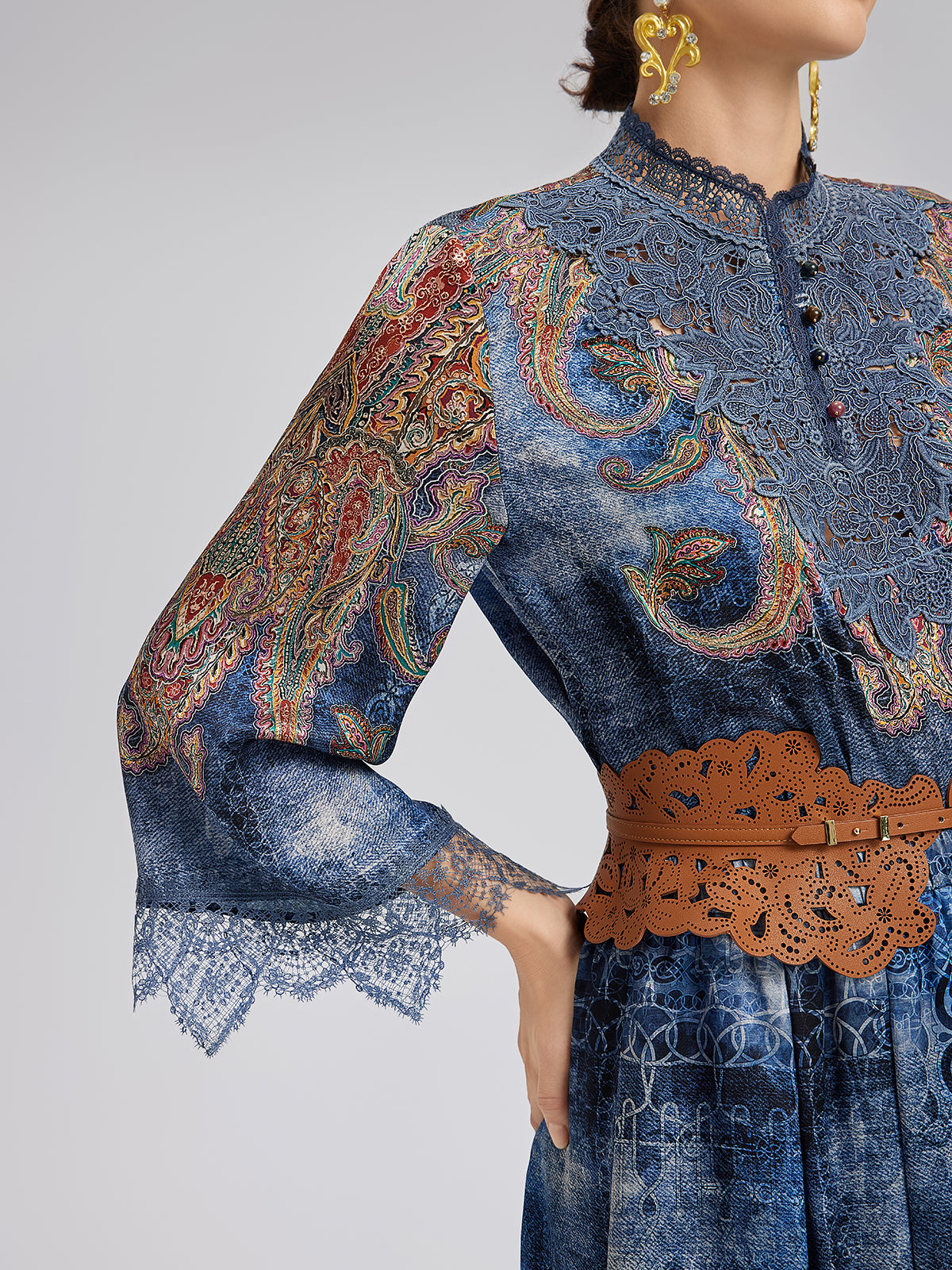 Final Sale | 100% Silk Paisley Tie-Dye Stand Collar Blouse
