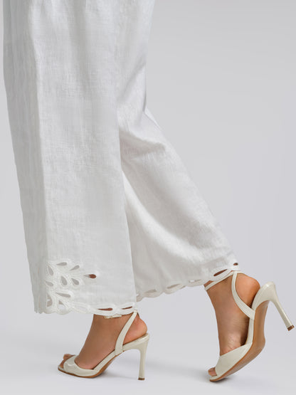 Linen Cutout Embroidered Straight-Leg Pants