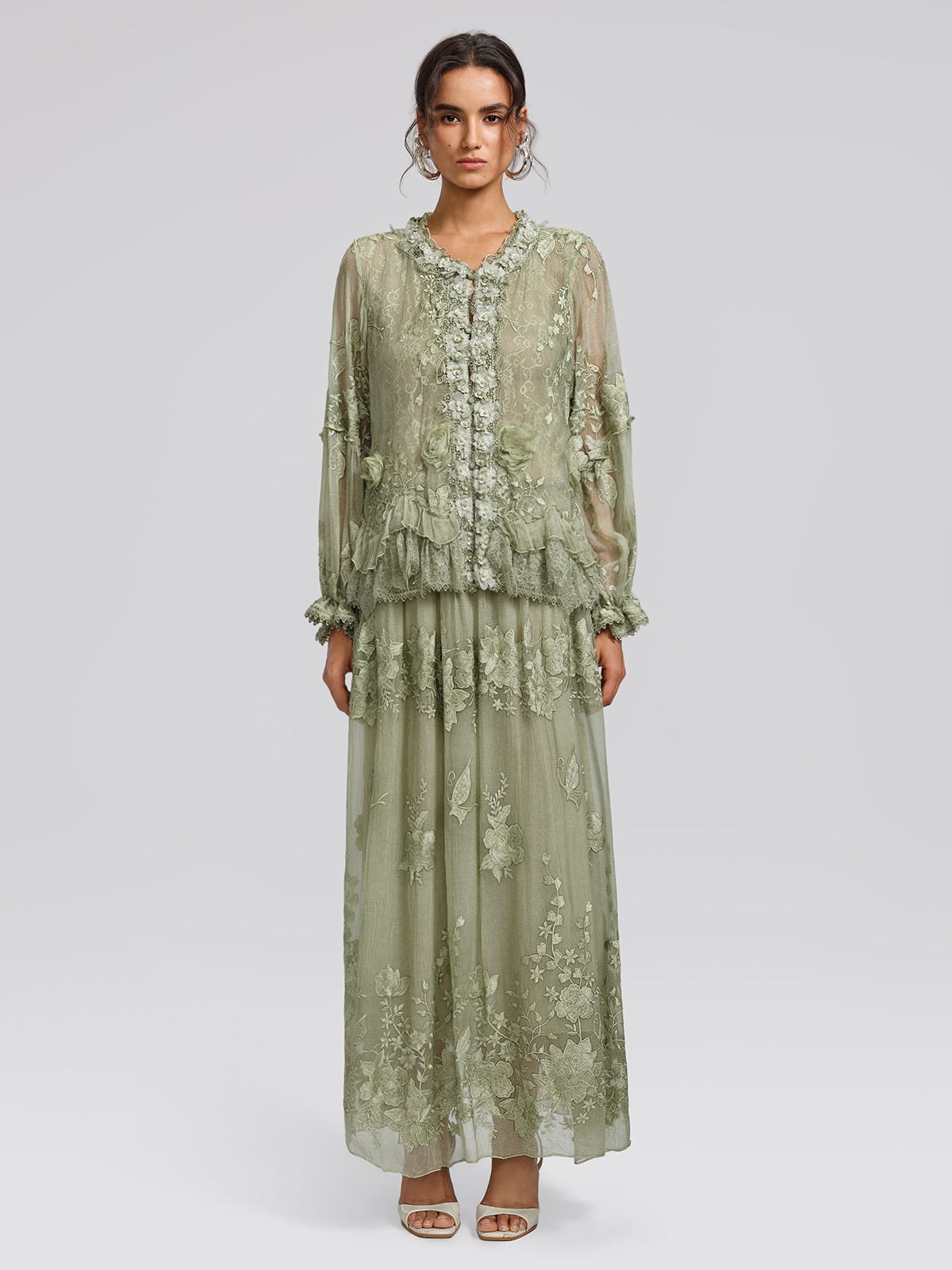 Hand-Dyed Silk Embroidered Floral Top