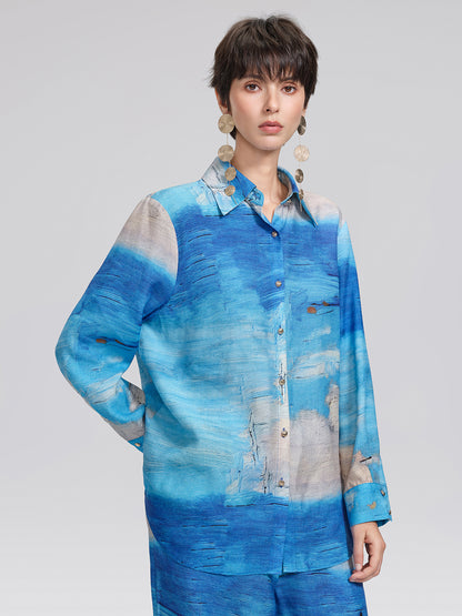 Blue Oil Painting Print Shirt