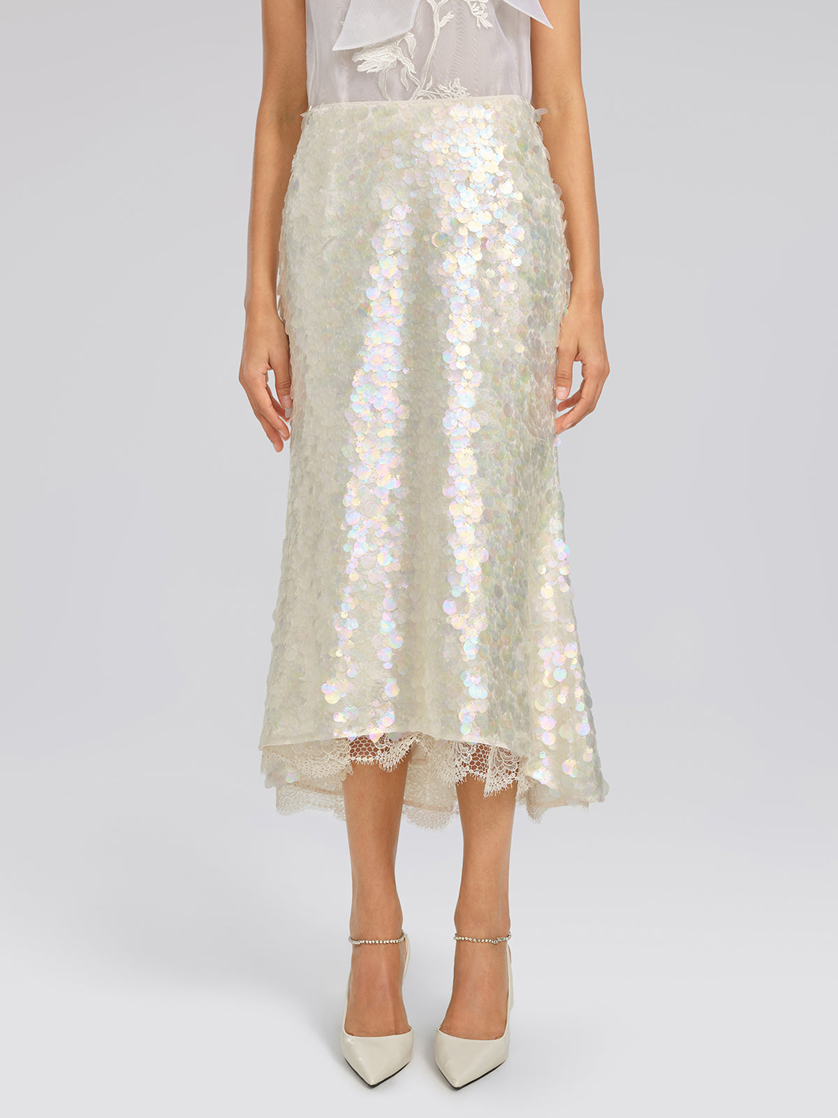 Iridescent Sequin Lace Trim Skirt