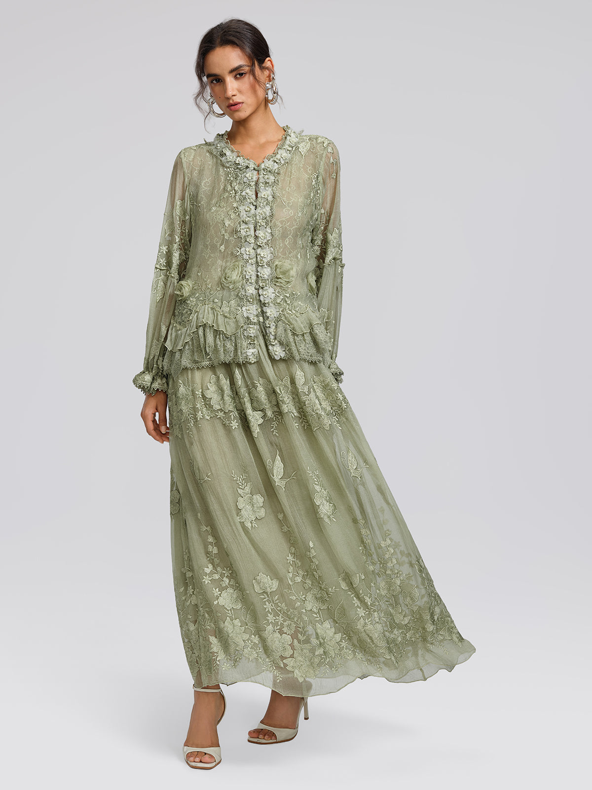 Hand-Dyed Silk Embroidered Floral Top