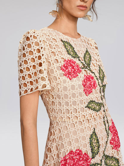 Embroidered Cutout A Line Dress