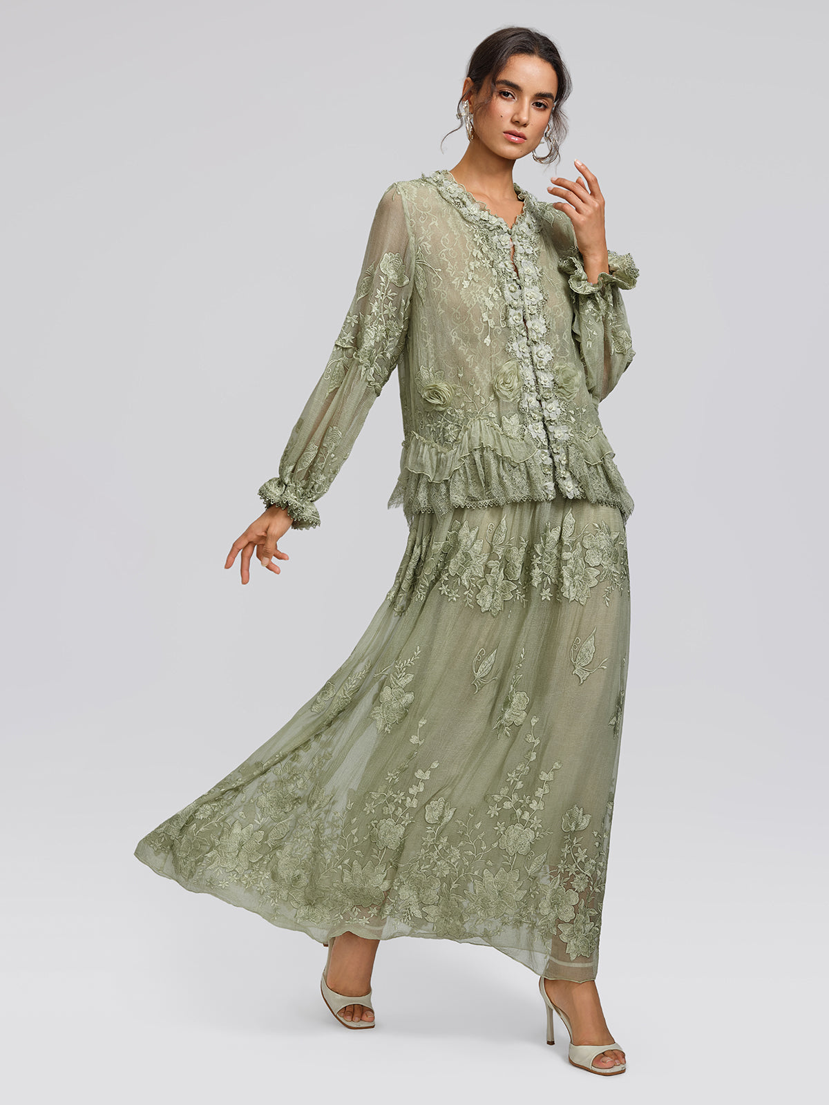 Hand-Dyed Silk Embroidered Floral Top