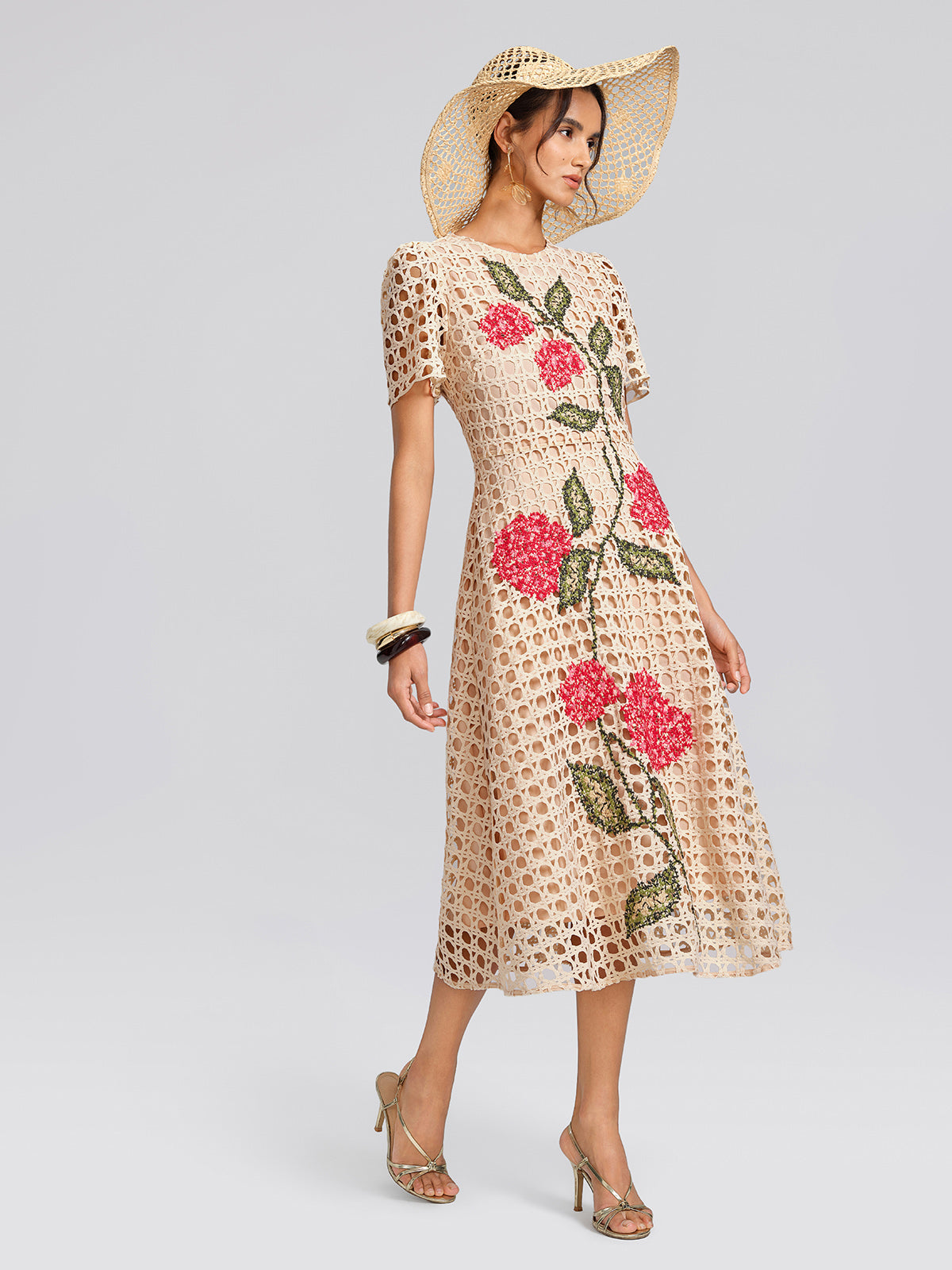 Embroidered Cutout A Line Dress