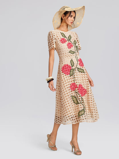Embroidered Cutout A Line Dress