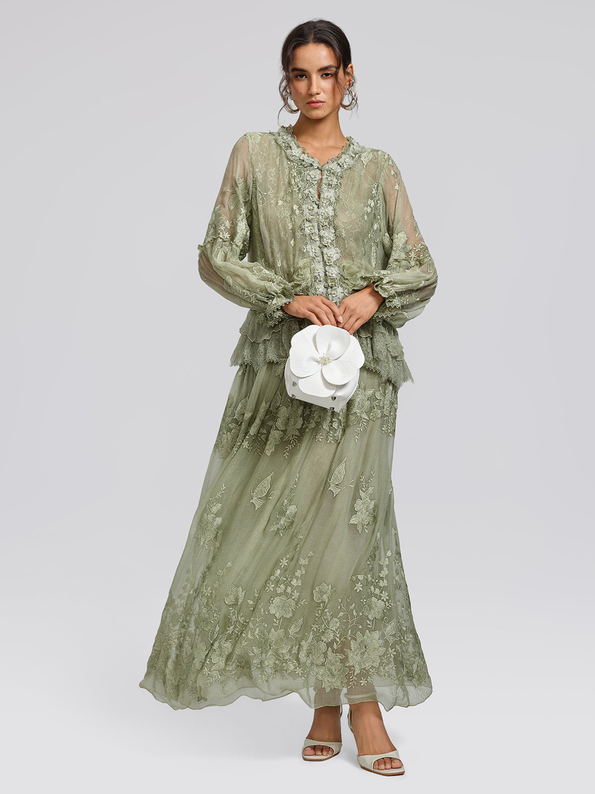 Hand-Dyed Silk Embroidered Floral Top