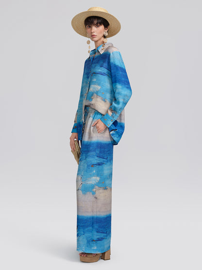 Blue Oil Painting Print Shirt