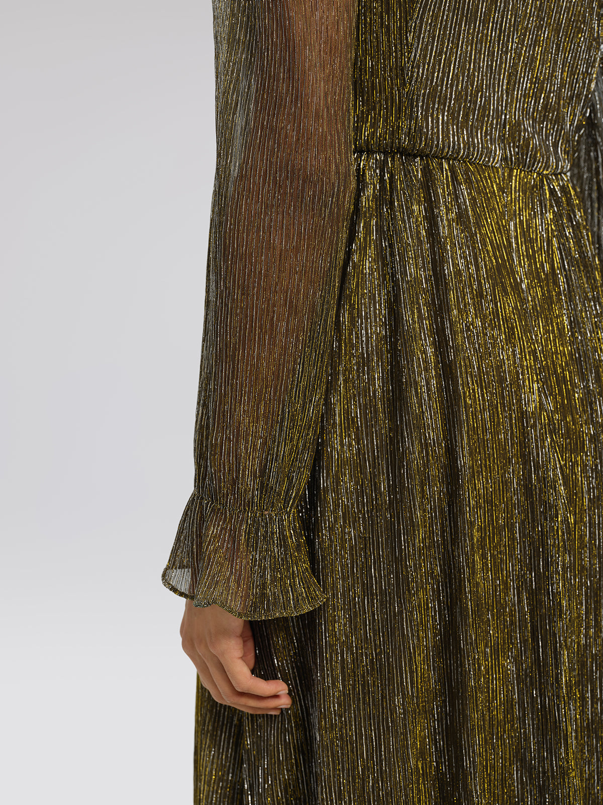 Pleated Lurex Crystal V-Neck Dress