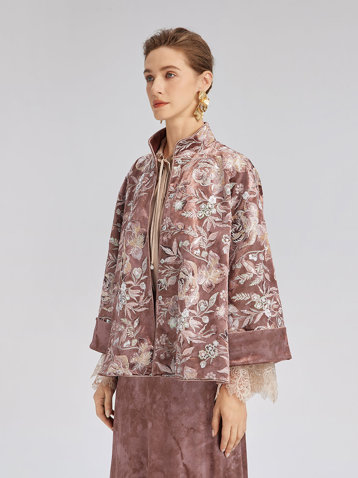 Velvet Sequined Floral Embroidered Jacket
