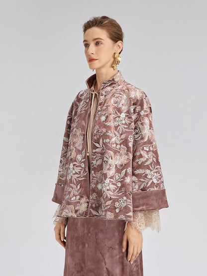 Velvet Sequined Floral Embroidered Jacket