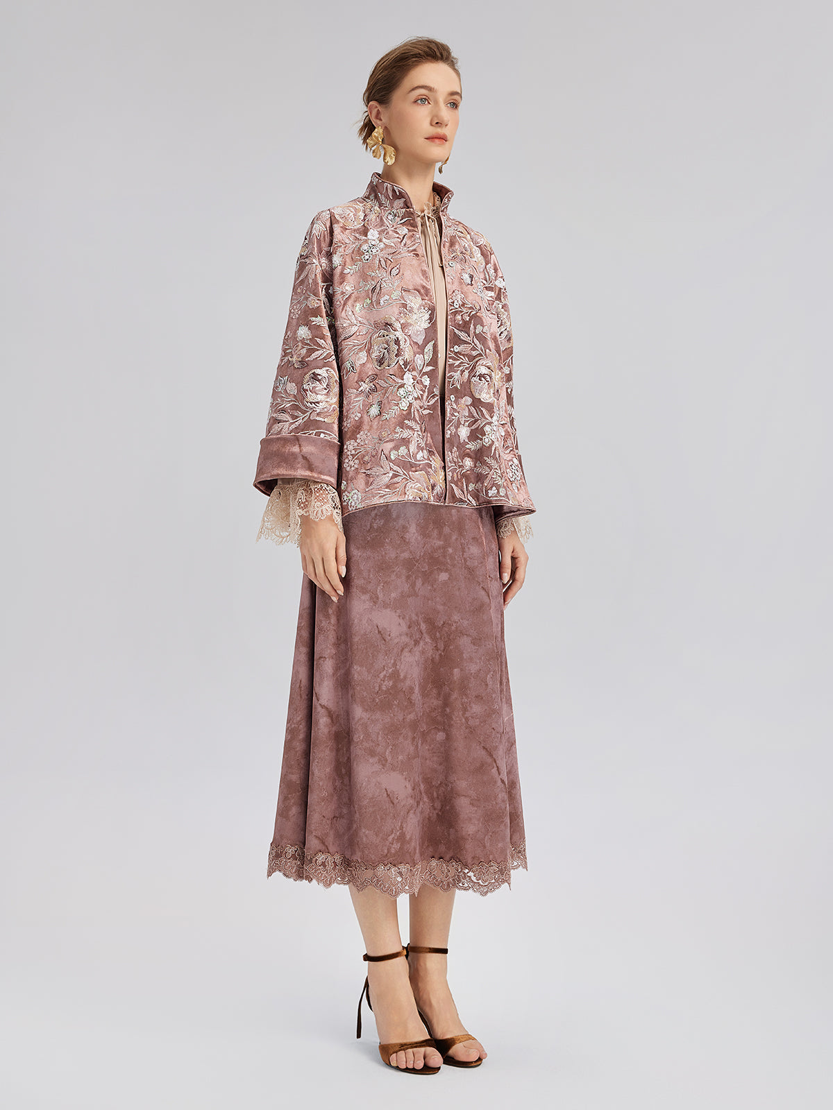 Velvet Sequined Floral Embroidered Jacket
