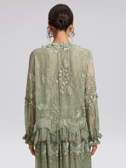 Hand-Dyed Silk Embroidered Floral Top