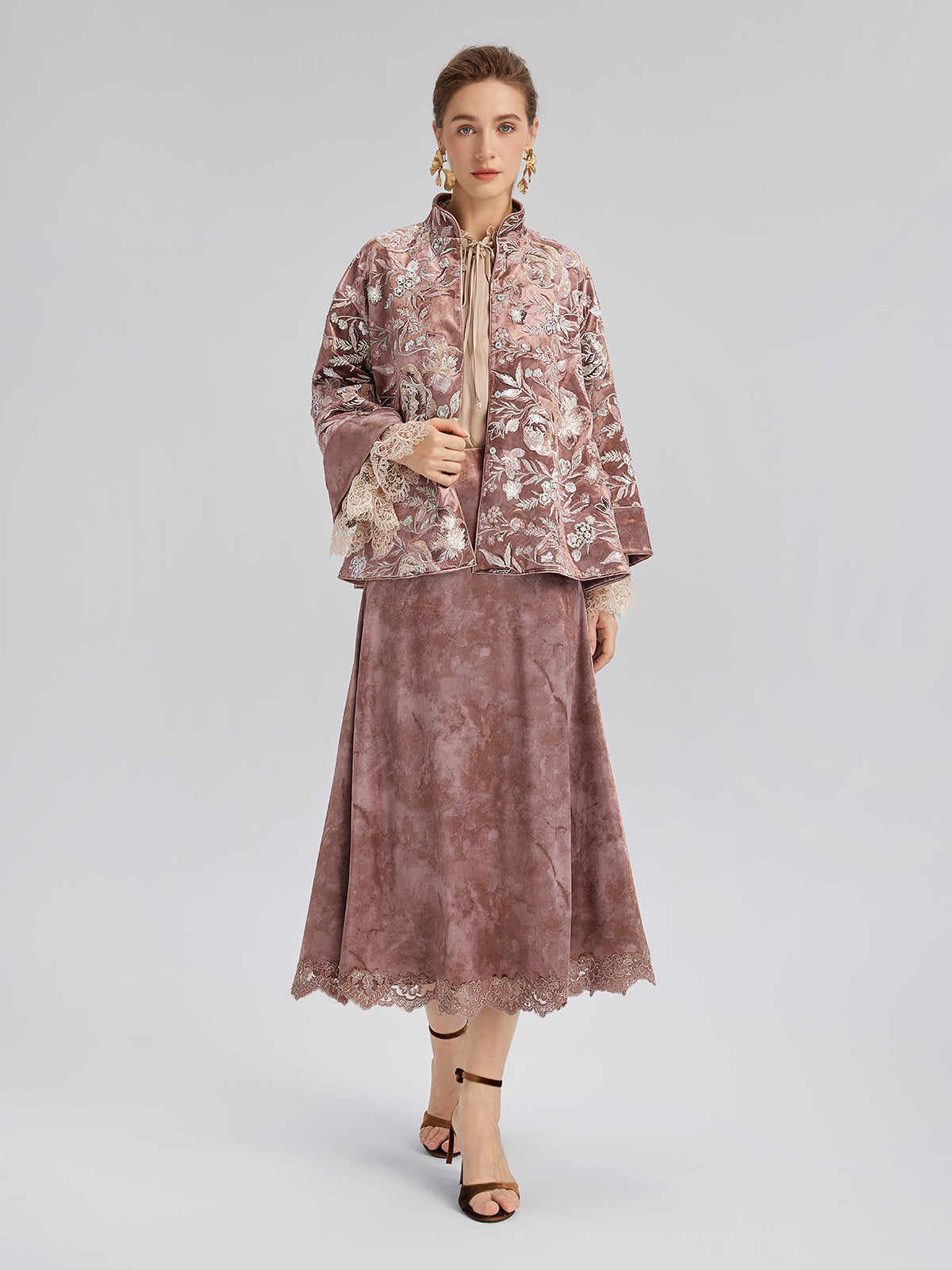 Velvet Sequined Floral Embroidered Jacket