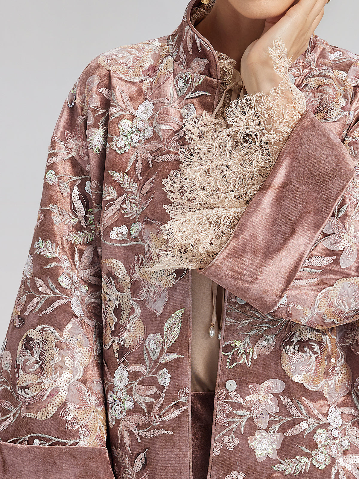 Velvet Sequined Floral Embroidered Jacket