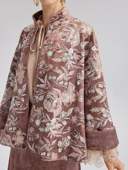 Velvet Sequined Floral Embroidered Jacket