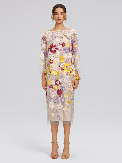 Floral Embroidered Beaded Lace Panel Top