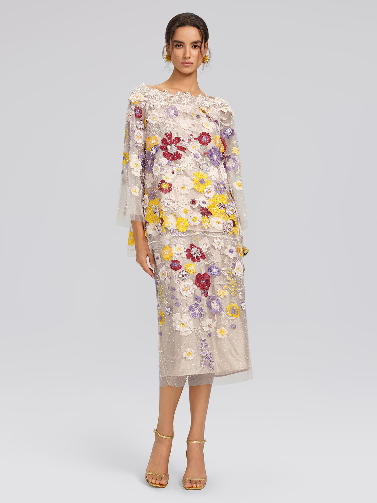 Floral Embroidered Beaded Lace Panel Top