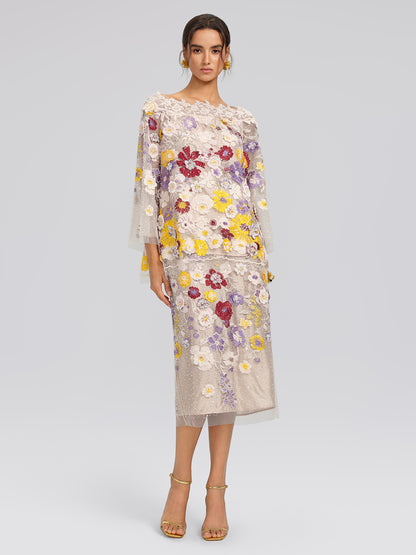 Floral Embroidered Beaded Lace Panel Top