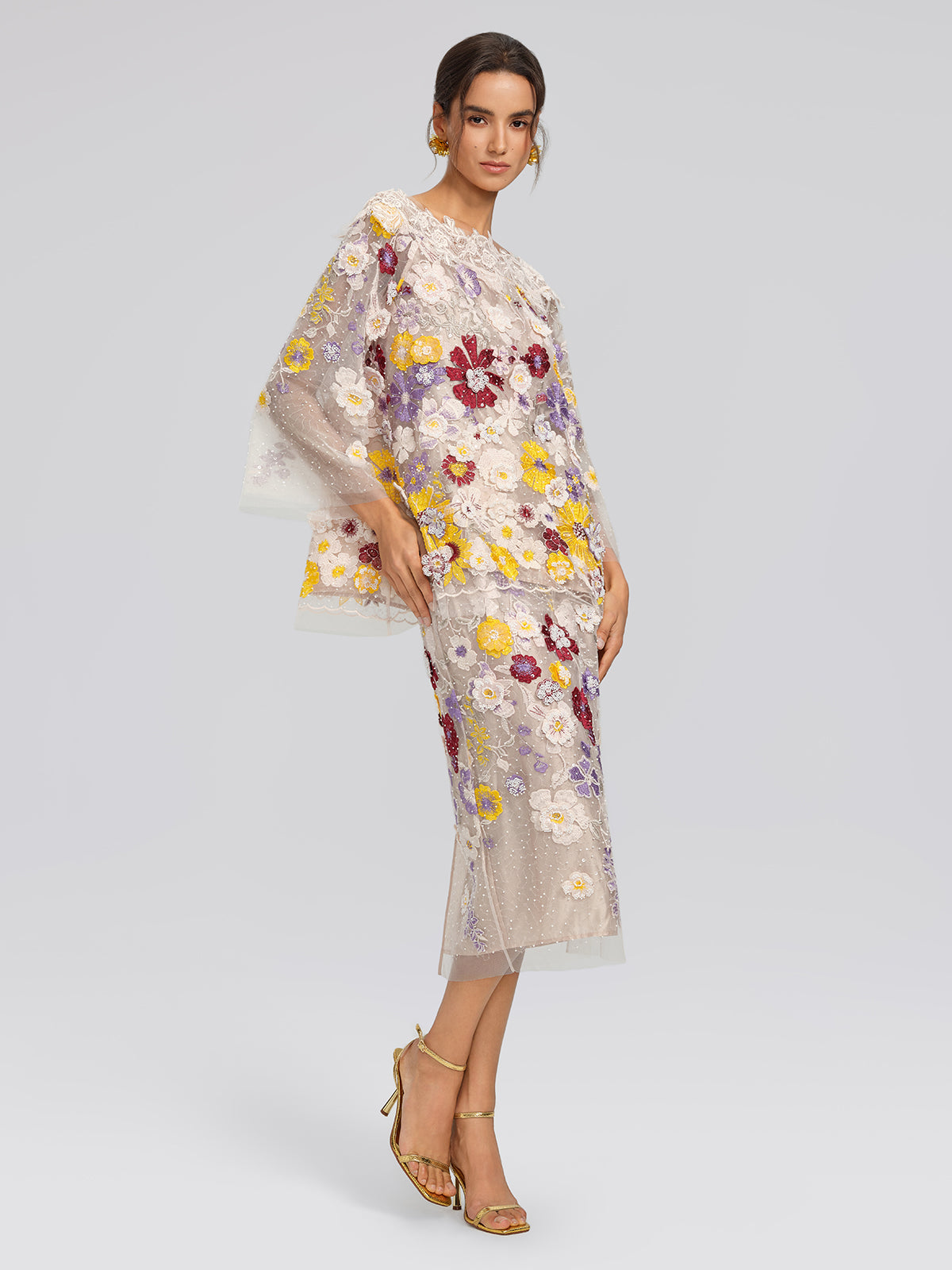 Floral Embroidered Beaded Lace Panel Top