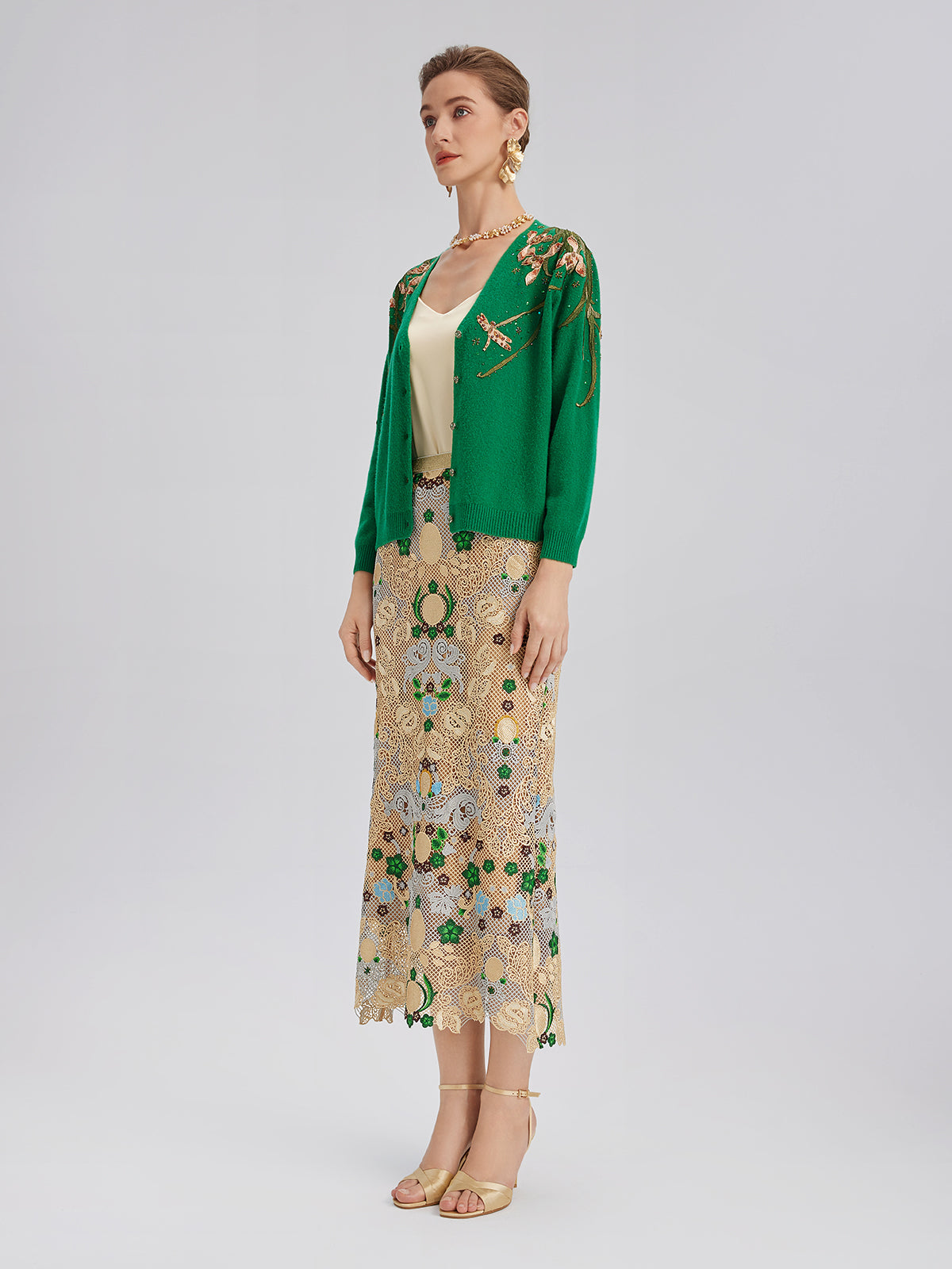 Wool Hand-Beaded Embroidered Cardigan (100% Wool)