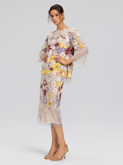 Floral Embroidered Beaded Lace Panel Top