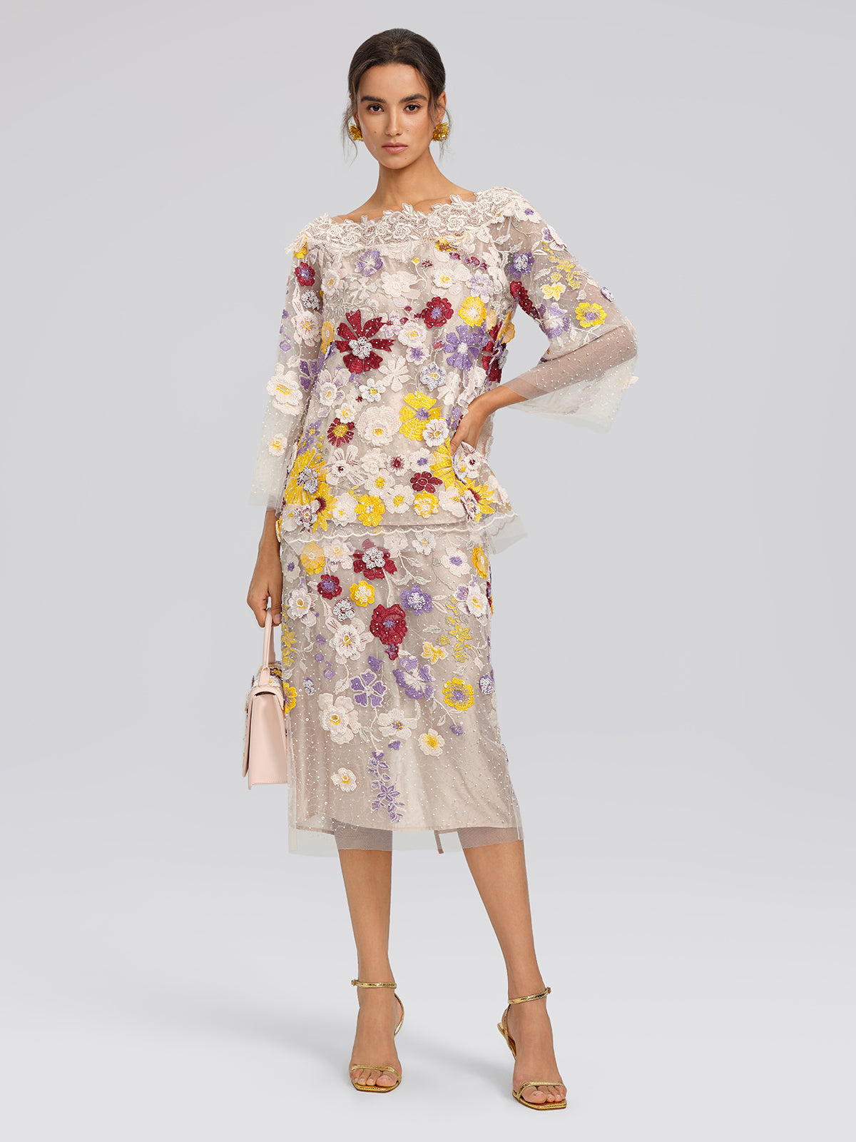 Floral Embroidered Beaded Lace Panel Top