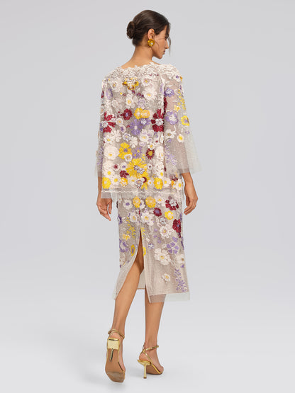 Floral Embroidered Beaded Lace Panel Top