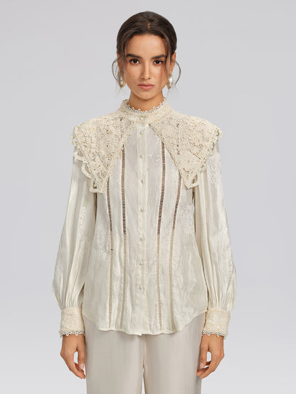 Silk-Linen Jacquard Multi-Wear Blouse
