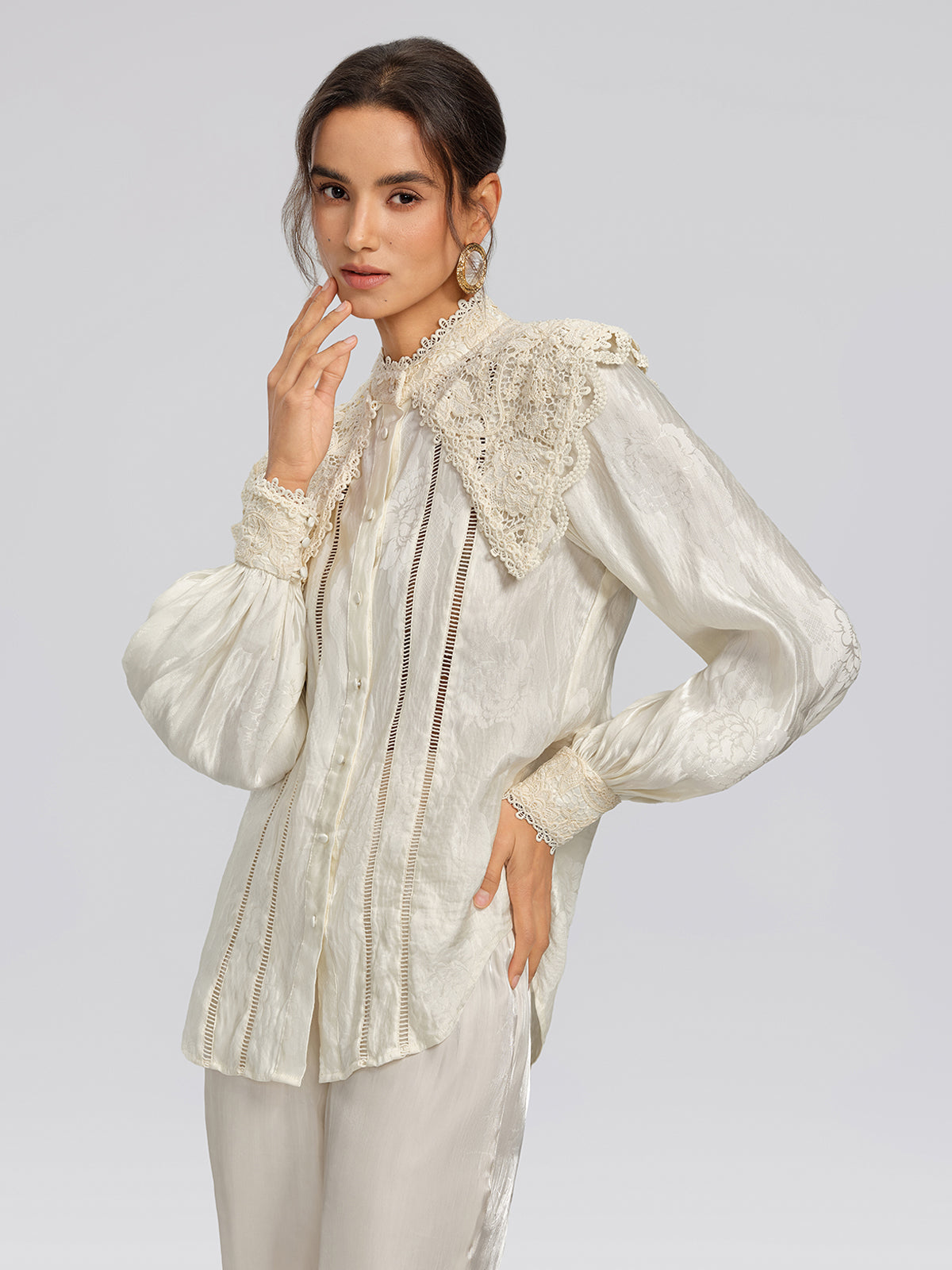 Silk-Linen Jacquard Multi-Wear Blouse