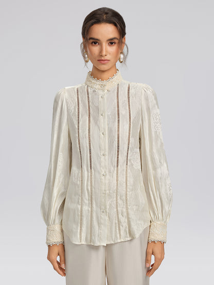 Silk-Linen Jacquard Multi-Wear Blouse