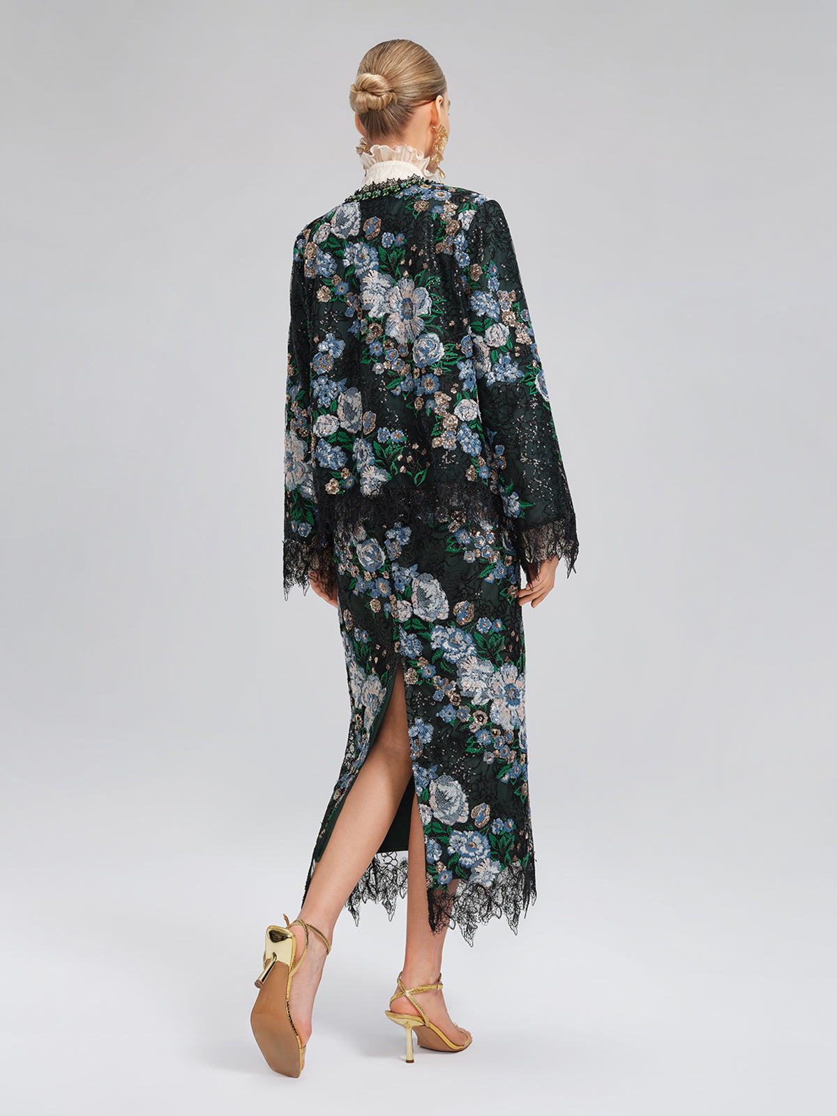 Sequin Lace-Trim Hand-Beaded Crystal Jacket