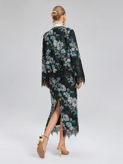 Sequin Lace-Trim Hand-Beaded Crystal Jacket