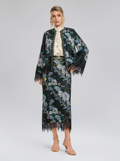 Sequin Lace-Trim Hand-Beaded Crystal Jacket
