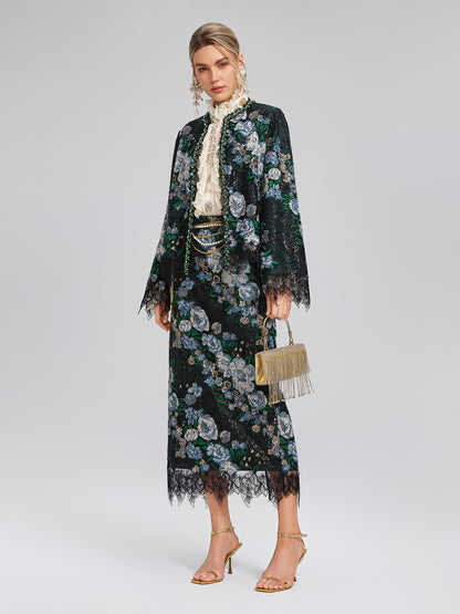 Sequin Lace-Trim Hand-Beaded Crystal Jacket