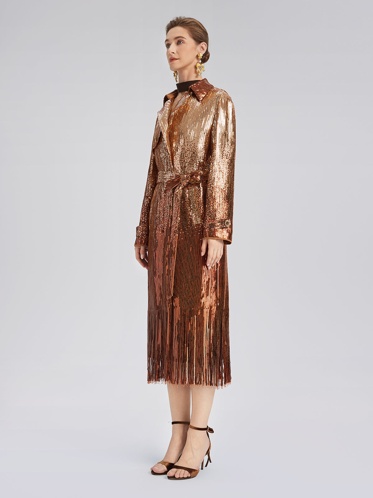 Gradient Sequin Fringe Trench Coat (Matching Belt Included)