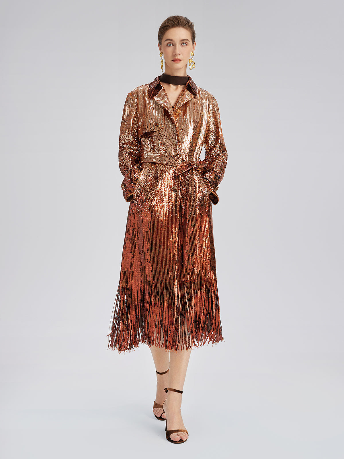 Gradient Sequin Fringe Trench Coat (Matching Belt Included)