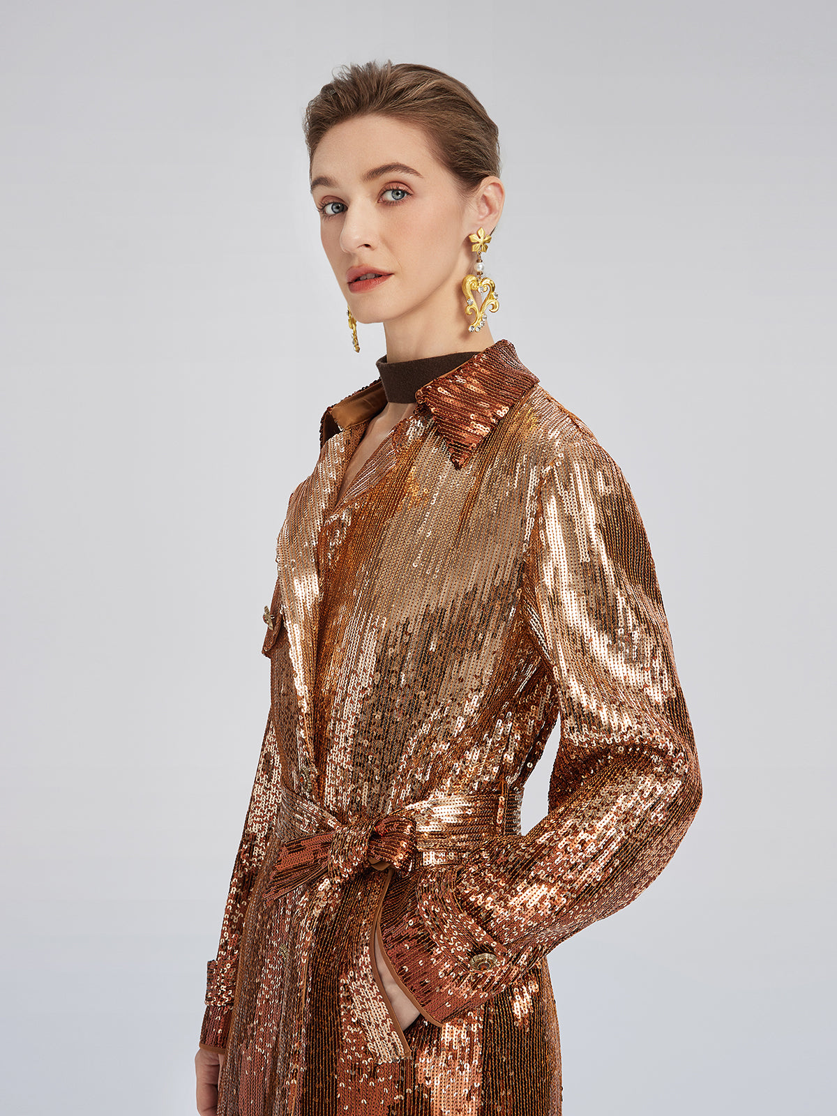 Gradient Sequin Fringe Trench Coat (Matching Belt Included)