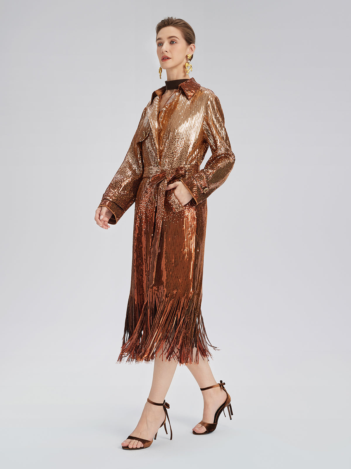 Gradient Sequin Fringe Trench Coat (Matching Belt Included)